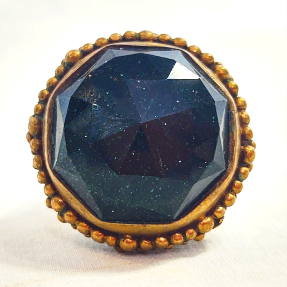 Vintage Oversized Designer Stephen Dweck Gold Faceted Lapis Ring Size 6.5